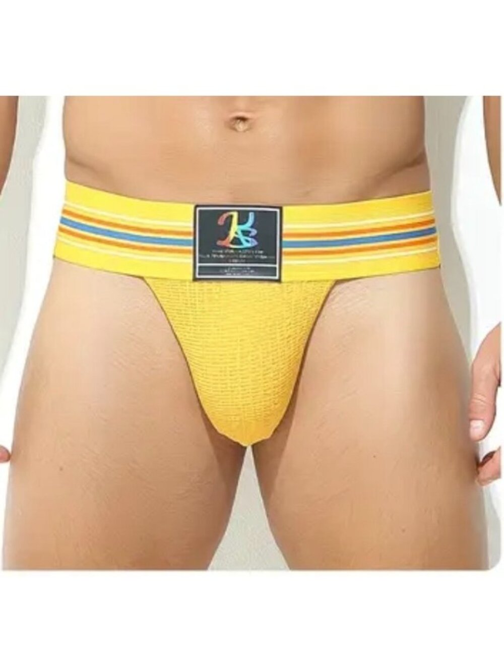 Yellow Jockstrap With Rainbow Waistband For Men X-Large Breathable*Gay*NIP